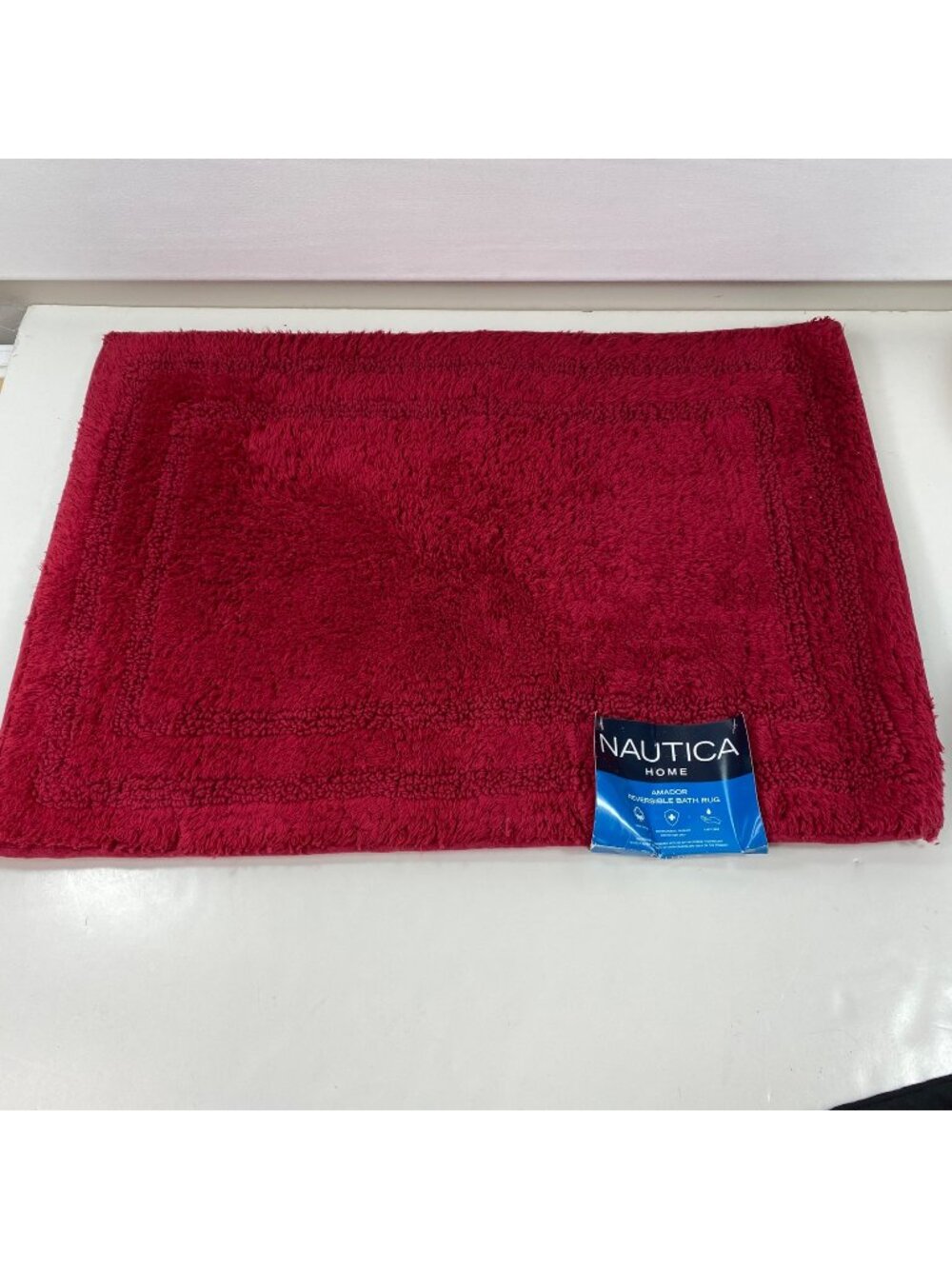 Nautica Reversible Red Bathroom Kitchen Rug Rectangle 100% Cotton 17" x 24"